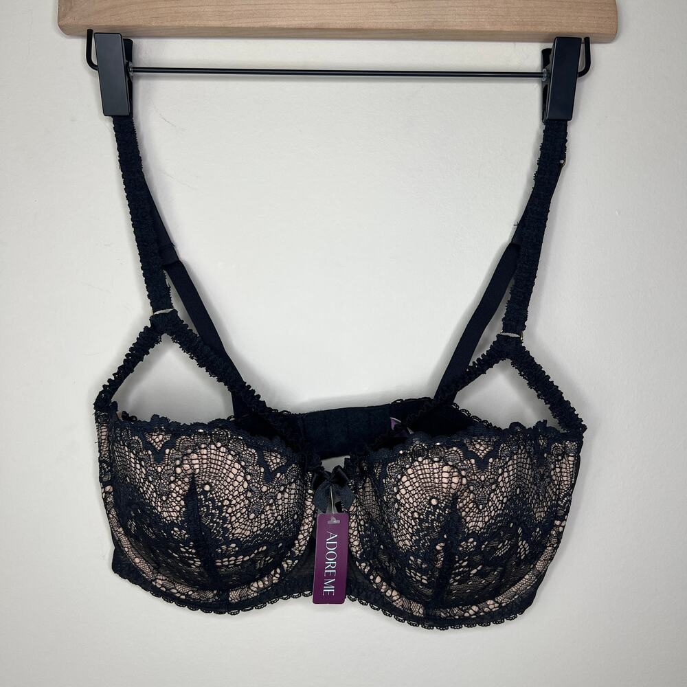 Adore Me Kimmy Push-Up Bra Balconette‎ Lace Strappy Pads Size 34DD NEW W TAGS